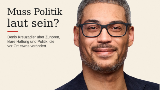 KREUZA – Das Magazin. Porträt von Denis Kreuzadler. Auf dem Cover steht: „Muss Politik laut sein?“